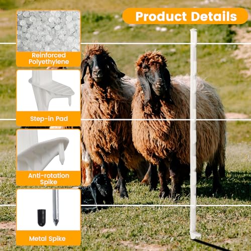 Toriexon 50 Pack Electric Fence Posts, 48 Inch Step in Fence Post, White Temporary Plastic Fence Post for Patio, Garden, Orchard, Farm Protection by Toriexon - Image 4