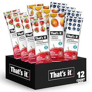 That’s it. Variety Pack 100% Natural Real Fruit Bar, Best High Fiber Vegan, Gluten Free Healthy Snack, Paleo for Children & Adults, Non GMO No Added Sugar, No Preservatives Energy Food (12 Pack)