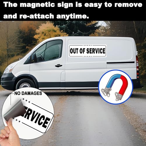 Image of Out of Service Magnetic Signs for Cars 2 Pack, Reusable Magnet Sign for Vehicle Maintenance Shutdown Equipment Temporary Conditions Shop Store Business, 11.8 Inch x 3.9 Inch (Black-out of service)