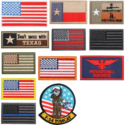 VVZOWW 12PCS American Flag Embroidery Patch - Military Style Jacket Decoration Iron Pilot Badge Perfect for Denim Jackets Backpacks Hats and Even Sneakers. Military Enthusiast Fashion Item
