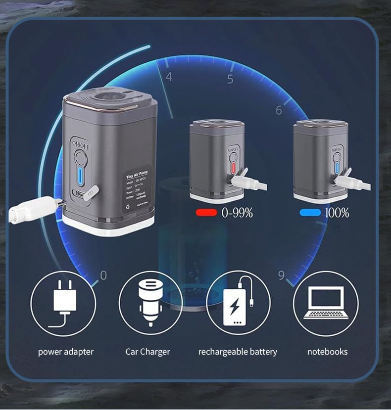 Miniatura 5 de Bomba de aire portátil eléctrica compacta con carga USB-C y luz LED integrada, perfecta para bomba de colchón de aire, bomba de aire para inflables