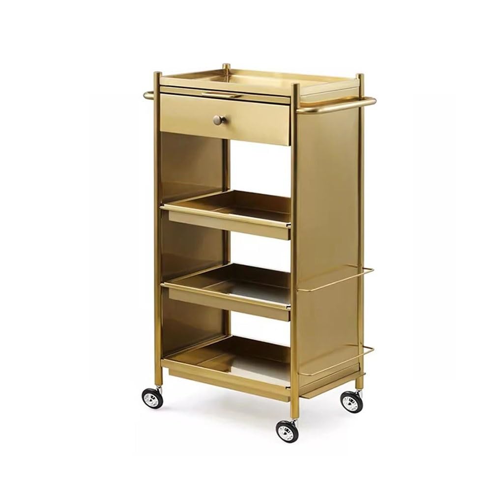 JKJZSALJ Metal Rolling Beauty Salon Styling Trolley Salon Trolley Stylist Cart Barber Station Hair Styling Cabinet For Stylist Equipment,Salon Stations Hair Stylist,Beauty Cart,Gold,55x31x91cm