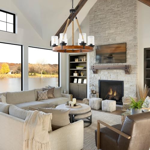 6-Light-Round-Wagon-Wheel-Chandelier-Farmhouse-Rustic-Pendant-Light-Fixture-with-Seeded-Glass-ShadesWood-Industrial-Hemp-Rope-Chandelier-for-Living-Room-Dining-Room-Kitchen-Island-Wood-600-6T-UP 6 Light Round Wagon Wheel Chandelier Farmhouse Rustic Pendant Light Fixture with Seeded Glass ShadesWood Industrial Hemp Rope Chandelier for Living Room Dining Room Kitchen Island Wood 600 6T UP