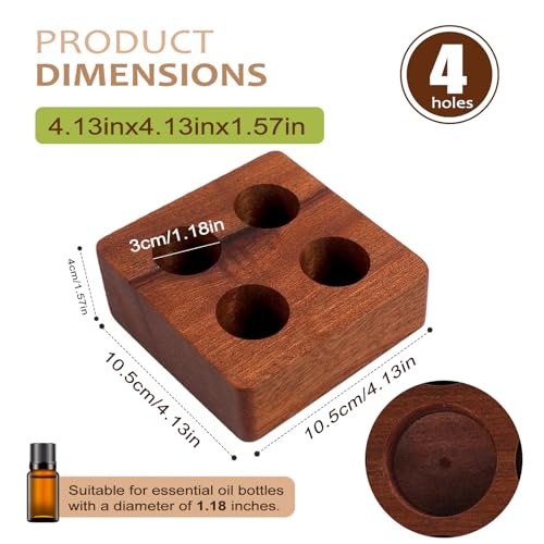 Image of VolksRose Angled Wenge Essential Oil Organizer for 5-20ml Bottles - 4 Hole Mini Storage Holder, Compact Display Stand for Travelers, Oil Beginners, Aromatherapy Countertop Shelf for Home & Spa