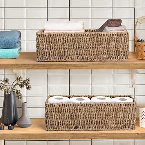 JS HANGER Toilet Basket Tank Topper， Seagrass Storage Baskets, Rectangular Wicker Baskets for Toilet Tank Top, Bathroom Wicker Basket, 14.9"L x 6.3"W x 4.7"H, 2-Pack by JS HANGER - Used condition - US$30.22