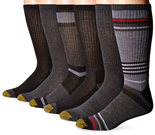 Gold Toe mens Fashion Sport Crew (Pack of Six) athletic socks, Stripe Charcoal/Black, 10 13 US