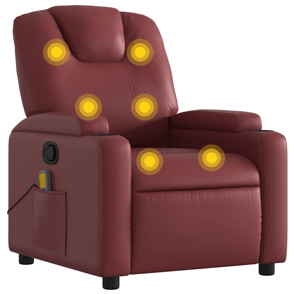 Poltrona massaggiante rosso vinaccia ecopelle regolabile manualmente a 6 punti massaggio vibrante comoda poltrona lounge per camera da letto, soggiorno, portata massima 110 kg