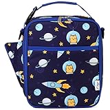 Bolsa Termica Comida Niño, KASGO Bolsa Térmica Infantil Bolsa porta Alimento Escuela Sostenedor de Botella Bolsa Almuerzo Térmica Correa de Hombro Ajustable Desmontable Picnic Viaje Astronauta Azul