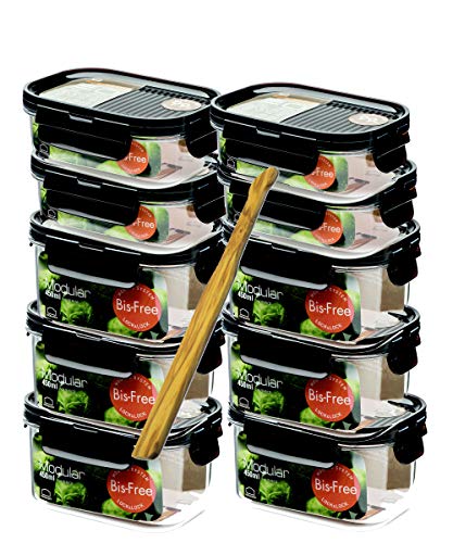 Lock&Lock BisFree Modular Frischhaltedosen-Set gleiche Deckel 10-teilig (4X Box 260ml, 6X Box 450ml) stapelbar und SeleXions Multifunktion