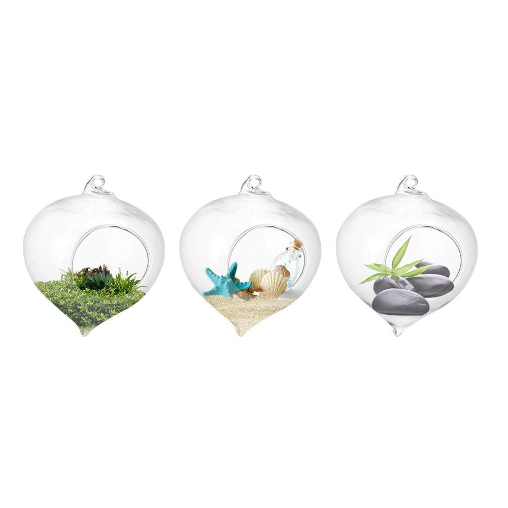 3 Pezzi Forma d'Acqua Appeso Vetro Contenitore Appeso Semaforo Air Vaso di Fiori Terrario Pianta Succulente Grasse Piante Vaso da Fiori Container con Giardino Casa Deco 9.3 * 12cm