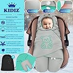 KIDIZ® Baby Einschlagdecke Winter mit Kapuze +Tasche Babyeinschlagdecke Universal für Babyschale, Autositz, z.B. für Maxi-Cosi, Römer für Buggy Babybett Kinderwagen & alle Gurtsysteme 3 & 5-Punkt Gurt