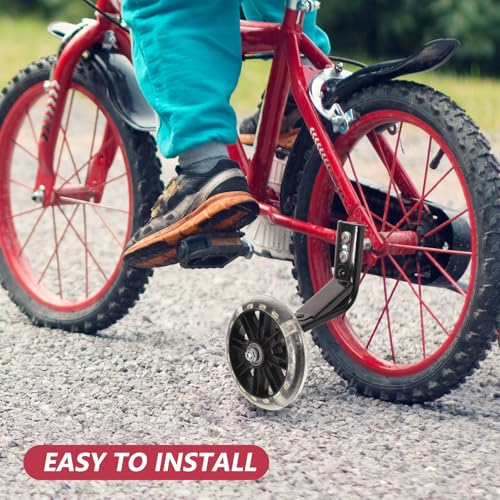 1 par de ruedas de entrenamiento para bicicleta con luz intermitente silenciosa - ruedas auxiliares para bicicleta de 12 pulgadas - ayuda para equilibrio en bicicletas infantiles, reemplazo para uso al aire libre, color negro miniatura 4