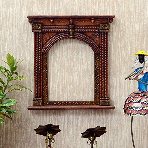 Image of DESERT ART Traditional Hand-Painted Wooden Jharokha Wall Art Frame 9 * 12 - Decorative Wall Hanging for Living Room, Bedroom, Hall, Office