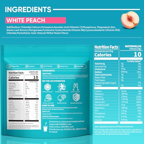 Image of Electrolytes Powder Packets Sugar Free, 30 Sticks High Sodium Hydration Packets, Low Calorie Electrolyte Packets Drink Mix Liquid Daily IV with White Peach, 10.5OZ
