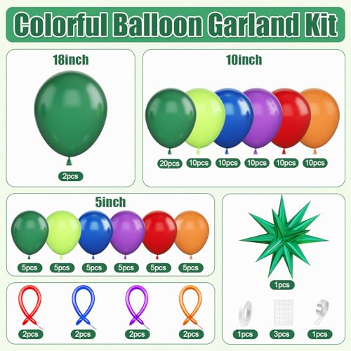 Image of Green Red Blue Purple Balloon Arch Kit, Colorful Balloon Garland for Party