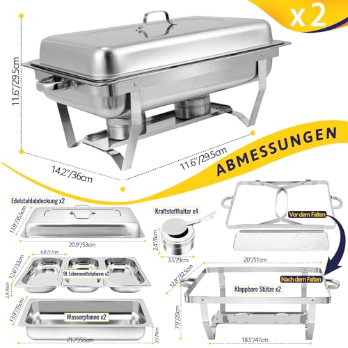 Jacgood Warmhaltebehälter Essen - Erstklassiger Edelstahl Chafing Dish - Warmhaltebehälter für Speisen inkl. Anleitung - Speisenwärmer ideal für Events und Partys (2 Set 1/3 GN -Behälter) – Bild 3