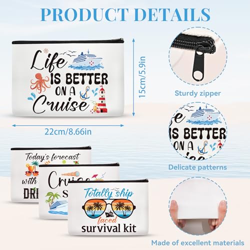 Cruise Ship Makeup Bag - 4Pcs Cruise Ship Essentials Survival Kit Canvas Cosmetic Bags Organizer Portable Beach Accessories with Zipper Pouch Travel Bags Cruise Gifts for Girls Women Sister2