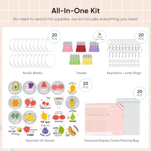 Image of YOPPIX 140 PCS Acrylic Keychain Blank Set, Fruit Double-Sided UV DTF Stickers Acrylic Keychain Making Kits for Vinyl DIY Craft Project