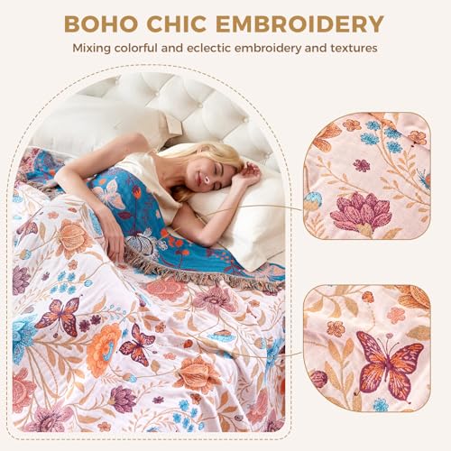Image of LUTBM Boho Throw Blanket for Bed 60 inchx80 inch, All Season Cotton Couch Blankets