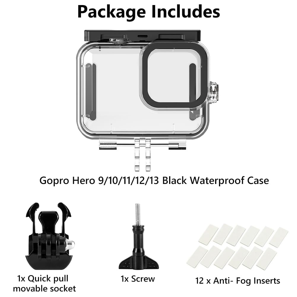 Custodia Impermeabile per Gopro Hero 13/12/11/10/9 Black, 60M Custodia Subacquea Accessori, Subacquea Diving Trasparente Custodia Protettiva Shell Hero 13 12 11 10 9
