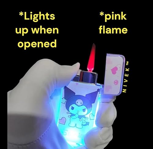 Miniatura 2 de NIVEK Encendedor que brilla en la oscuridad, gatito KT, melodía de gato Kuromi, personaje japonés, kawaii rosa, antorcha de chorro de llama
