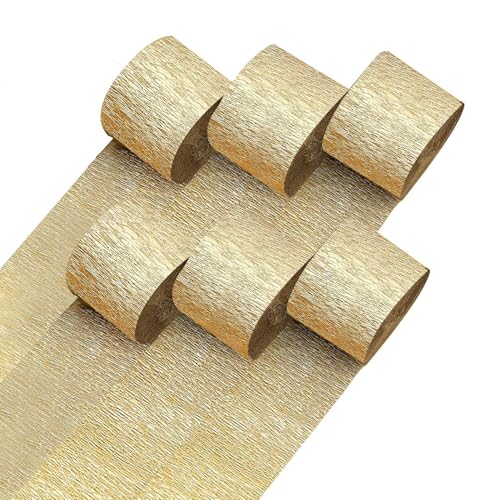 Image of 6 Gold Streamers, 492ft Pack of Crepe Paper Party Decorations | Each roll is 82 ft long and 1.8 Inch wide ideal for Birthday Party Decor, Wedding Decorations and Summer Parties