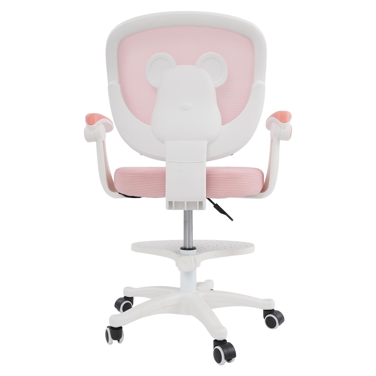 Sedia da scrivania per bambini, ergonomica, girevole per bambini, con rivestimento in rete, con braccioli pieghevoli, rotazione a 360°, regolabile in altezza, poggiapiedi, portata fino a 100 kg (rosa)