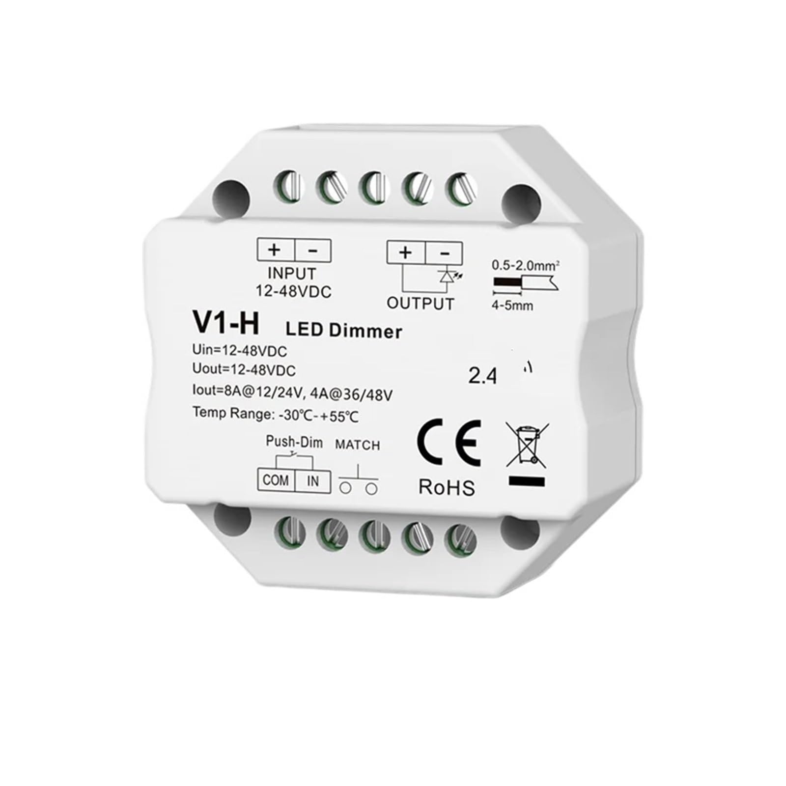 Controlador V1-H para regular tiras LED monocolor con atenuación continua por empuje 12-48V