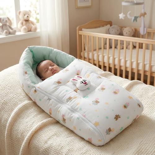 Image of VoiDrop Baby Sleeping Bag for new Born, Muslin Baby Sleeping Bag 0-6 Month for New Born & Infant, Washable & Foldable Cotton Design,(Green)