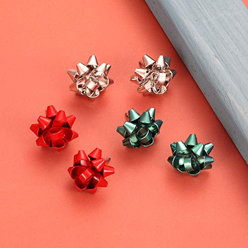 12 Pairs Christmas Bow Earrings Gold Silver Red Green Polished Glitter Gift Bow Santa Earrings for Women Gift3