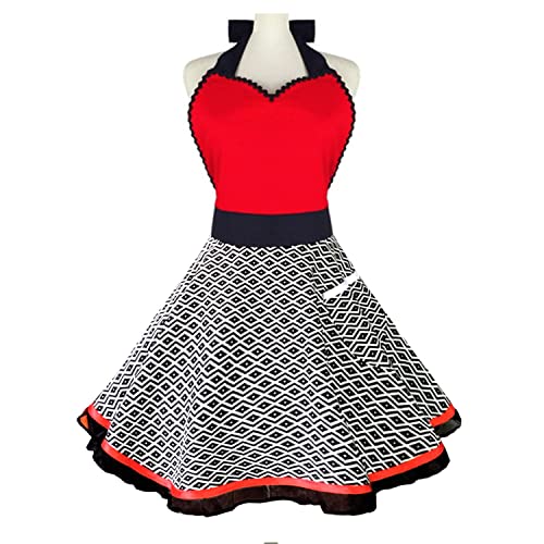 Violet Mist Lovely Sweetheart Retro Kitchen Apron Women Girls Red Plaid Lace Vintage Christmas 1950s French Maid Cotton Cooking Apron Adjustable Waist Mom Gift