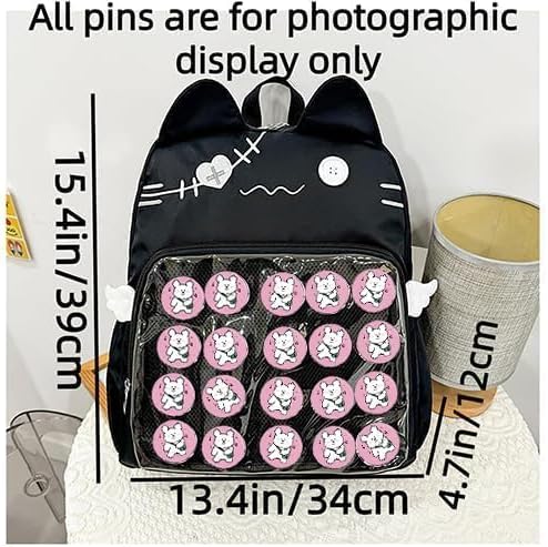 Japanese Backpack Pin Display Itabag with Insert, Kawaii Emo Cat Bag for Girls Cosplay School Black - Image 3