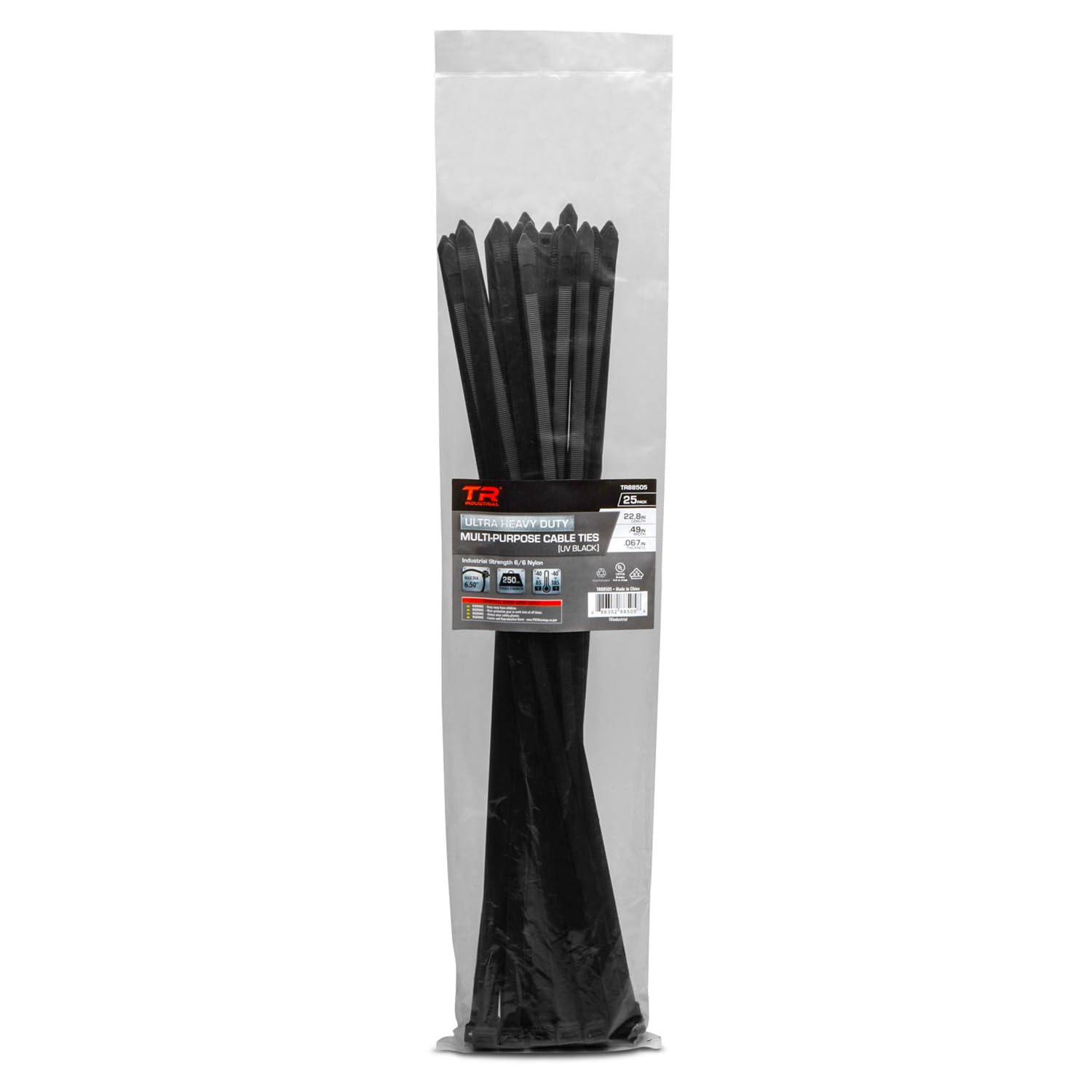 TR Industrial Ultra Heavy Duty Multi-Purpose UV Cable Ties (25-Piece), 250 lbs. Tensile Strength, 22.8", Black