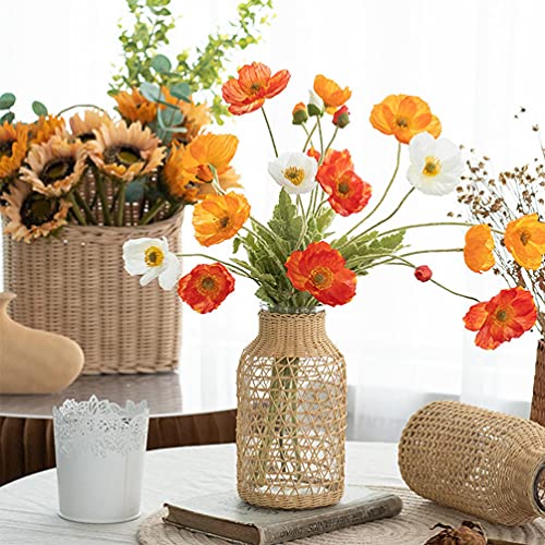 Doitool Glass Flower Vase With Rattan Cover, Round Decorative Flower Vase Woven Seagrass Vase Farmhouse Vase Floral Container For Floral Arrangement Table Centerpiece Decor (Size S) #TOP1