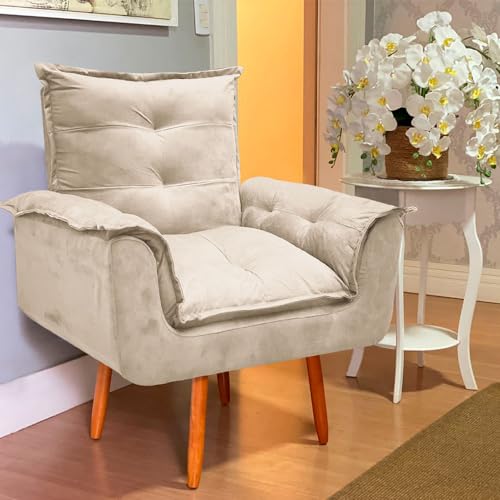 Poltrona Decorativa Opala Pés Palito Bege - Bela Móveis