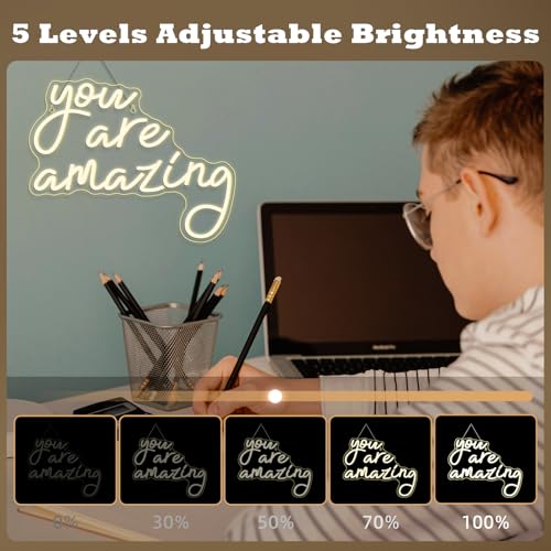 Image of You Are Amazing Neon Sign Warm White Usb Word Neon Lights for Wall Decor Led Letter Light Up Sign for Classroom Bedroom Home Bar Man Cave Party Birthay Wedding Gifts