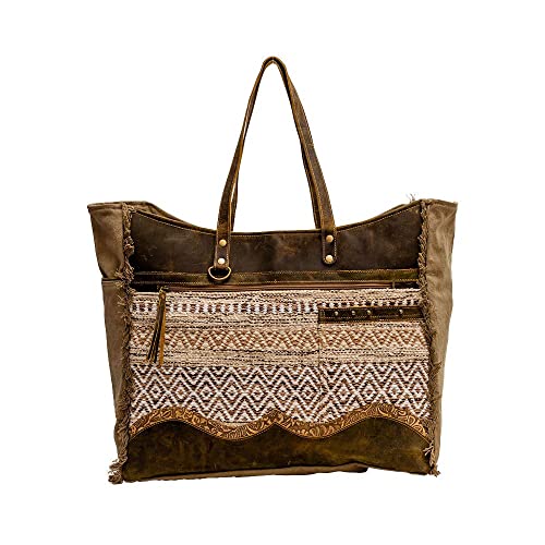 Myra Bag Western Leather Weekender Bag for Women - Cotton & Upcycled Canvas Boho Shoulder Bag Losi