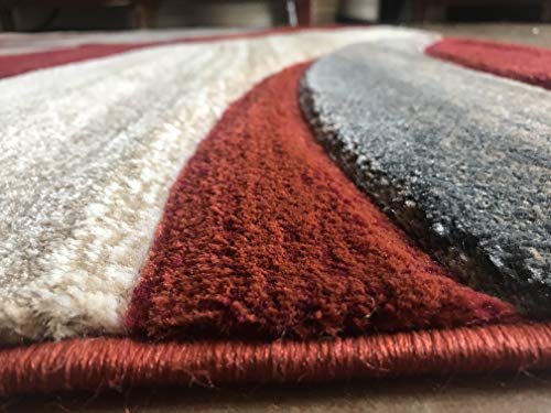 Modern Contemporary Geometric Area Rug Rust Terra Cotta Burgundy Blue & Beige Sculpture Design 248 (8 Feet X 10 Feet 6 Inch) #TOP2