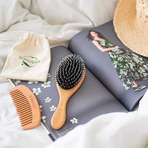Bristle Hair Brush For Men's And Women's Hair - Boars Hair Brush For Thick Thin Curly Fine Hair - Detangling Brush Set With Wooden Hairbrush Bamboo Comb And Travel Bag #TOP2