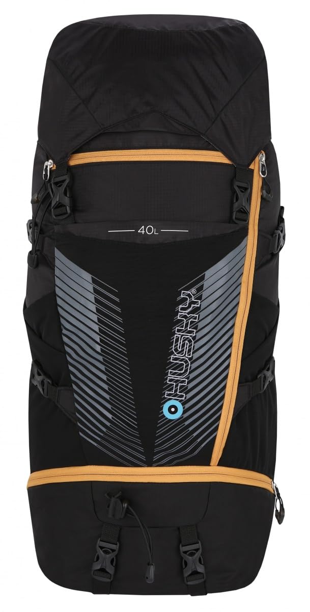 Husky Mochila de 40 l, ligera, resistente e impermeable, con mucho espacio de almacenamiento, sistema de confort y funda para lluvia para senderismo, senderismo y viajes, Negro , 40L, Para exteriores