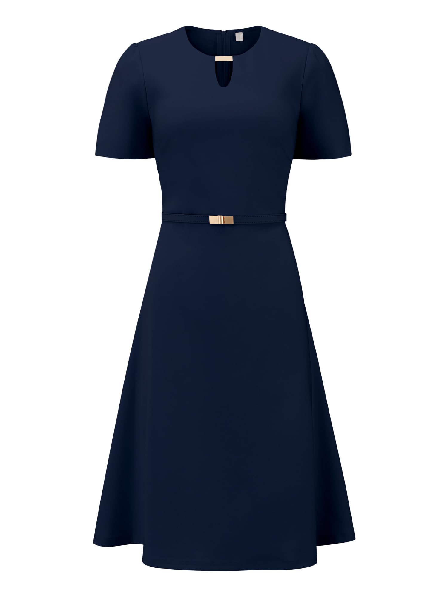 Womens Cocktail A-Line Dress Choker V Neck Short Sleeve Belted Elegant Flare Dresses