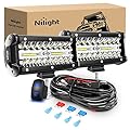 Nilight 6.5Inch 2PCS 120W Spot & Flood Combo Bar Driving Waterproof Led Work Light Triple Rows with 5 Pin Rocker Switch Power 16AWG Wiring Harness Kit-2 Leads for Off-Road Truck