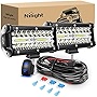 Nilight 6.5Inch 2PCS LED Light Bar 120W Combo Off Road Fog Lights Driving Roof Work Light with 5 Pin Rocker Switch 16AWG Wiring Harness Kit-2 Leads for Truck ATV UTV SUV Boat, 2 Years Warranty