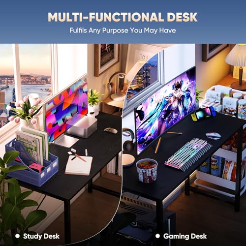 Image of DUMOS 55 Inch Computer Desk for Home Office, Modern Study Work Table Simple Style for Bedroom Small Space, Large Writing Desks with X-Shaped Reinforcement, Black