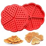 Ferizzia 2 Stück Silikon Waffelform in Herzform, 5 Mulden Wiederverwendbare Waffelform für Airfryer, Antihaft Silikon Formen Backen Waffeln, für Waffeln, Muffins, Schokolade & DIY Backen