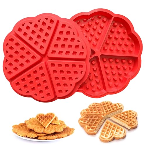 Ferizzia 2 Pièces Moule à Gaufres Silicone, 5 Cavités Moules à Gaufres en Forme de Coeur, Moules à Gaufre en Silicone en Forme de Cœur, pour Chocolat, Biscuit,...
