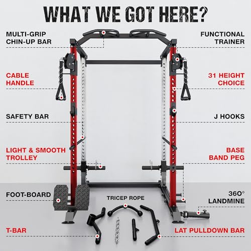 DP01 Power Cage, 2000LBS Squat Rack with with Cable Crossover and Dual Independent Pulley System, Full Cage for Full Body Training, Power Rack with More Training Attachments for Home Gym - Image 5