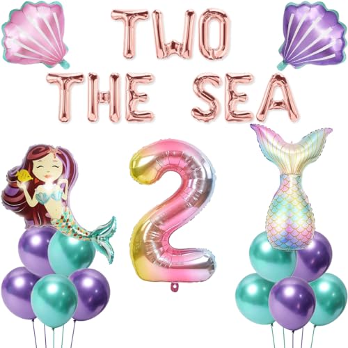 Image of Two the Sea 2nd Birthday Party Balloon Banner for Under the Sea 2nd Birthday Party Girls' Mermaid Second Birthday Party Decorations