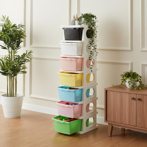 Image of KITCHIVO Heavy Duty Plastic Storage Drawer with Wheels | Modular Cabinet for Bedroom, Office, Home or Classroom| Chest of Drawers Organiser for Cosmetics, Kitchen items, Toys (Multi, 7)