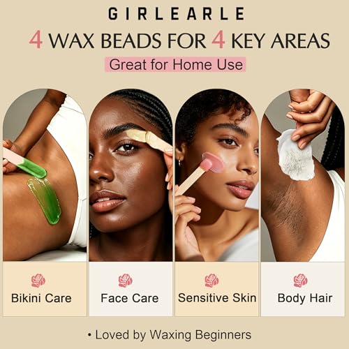 Image of GIRLEARLE White Digital Waxing Kit for Women and Men Sensitive Skin, Wax Warmer Hair Removal at Home with Wax Beads & Silicone Pot, Target Different Types of Brazilian Bikini, Facial, Leg, Full body